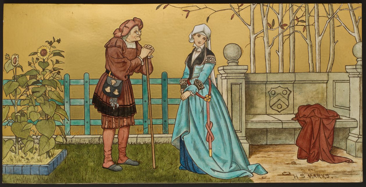 Pantaloon, tablica przedstawiająca ilustrację z Siedmiu Wieków Szekspira, wyroby Minton, Staffordshire, 1874 (ceramika emaliowana) autorstwa Henry Stacey after Marks