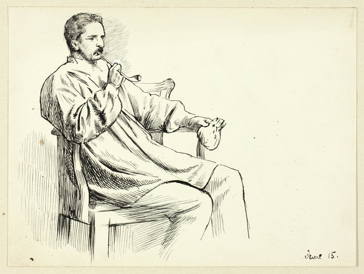 Siedzący mężczyzna palący fajkę autorstwa Henry Stacy Marks