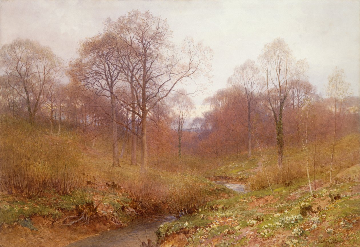 Zalesiona rzeka, krajobraz jesień (akwarela) autorstwa Henry Sutton Palmer