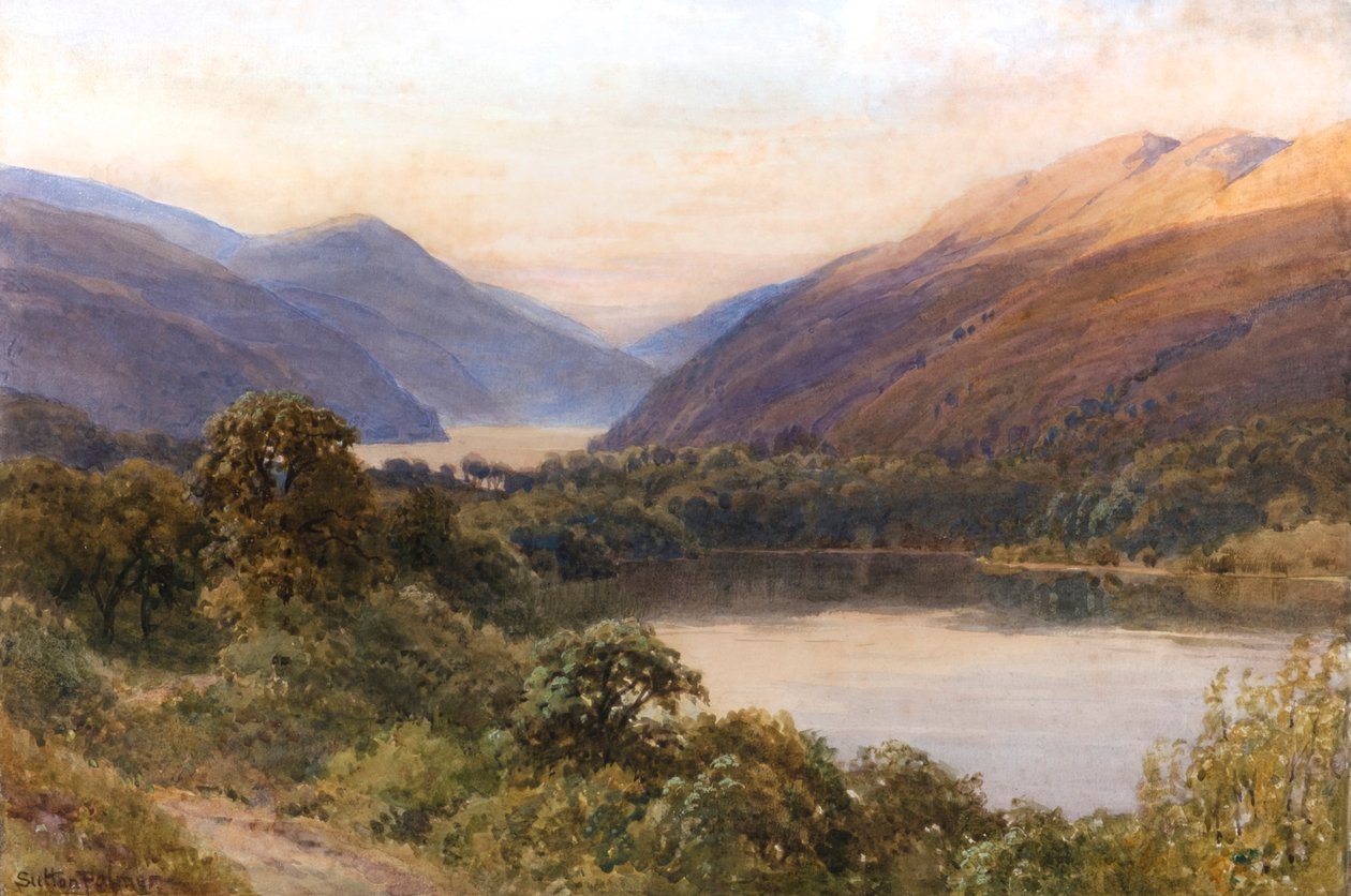 Błękitne jezioro, hrabstwo Lake, Kalifornia (akwarela) autorstwa Henry Sutton Palmer