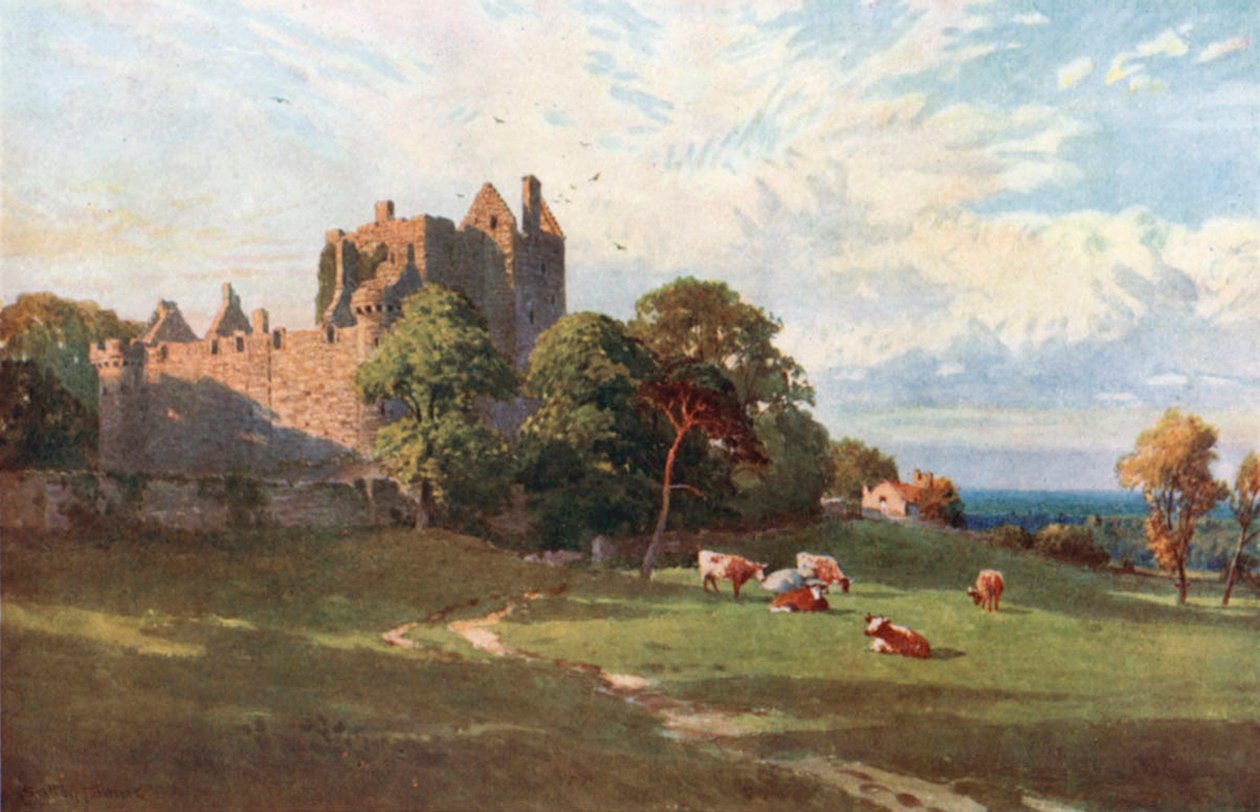 Zamek Craigmillar, niedaleko Edynburga (kolorowa litografia) autorstwa Henry Sutton Palmer