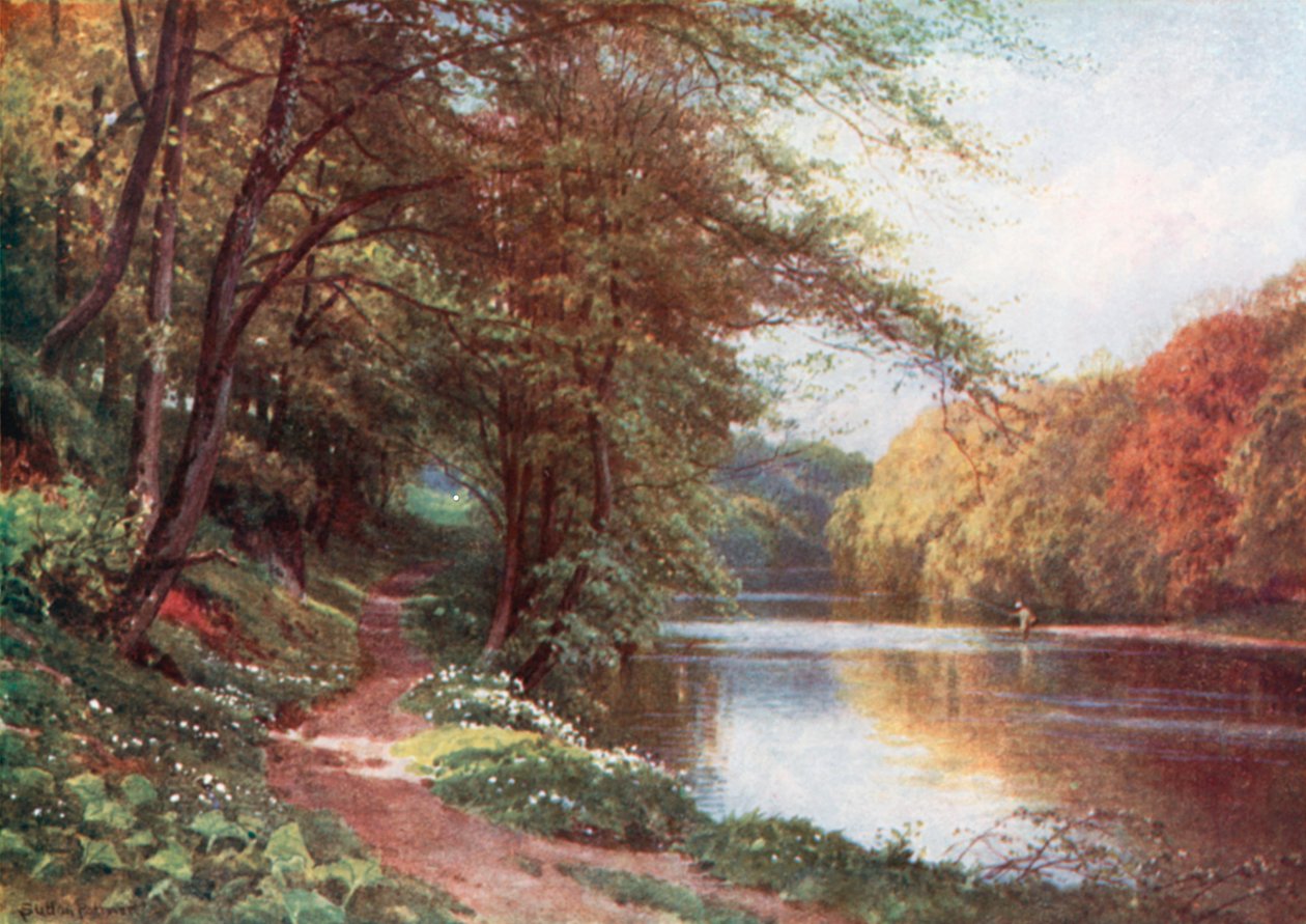 Na rzece Ayr, Ayrshire (kolorowa litografia) autorstwa Henry Sutton Palmer