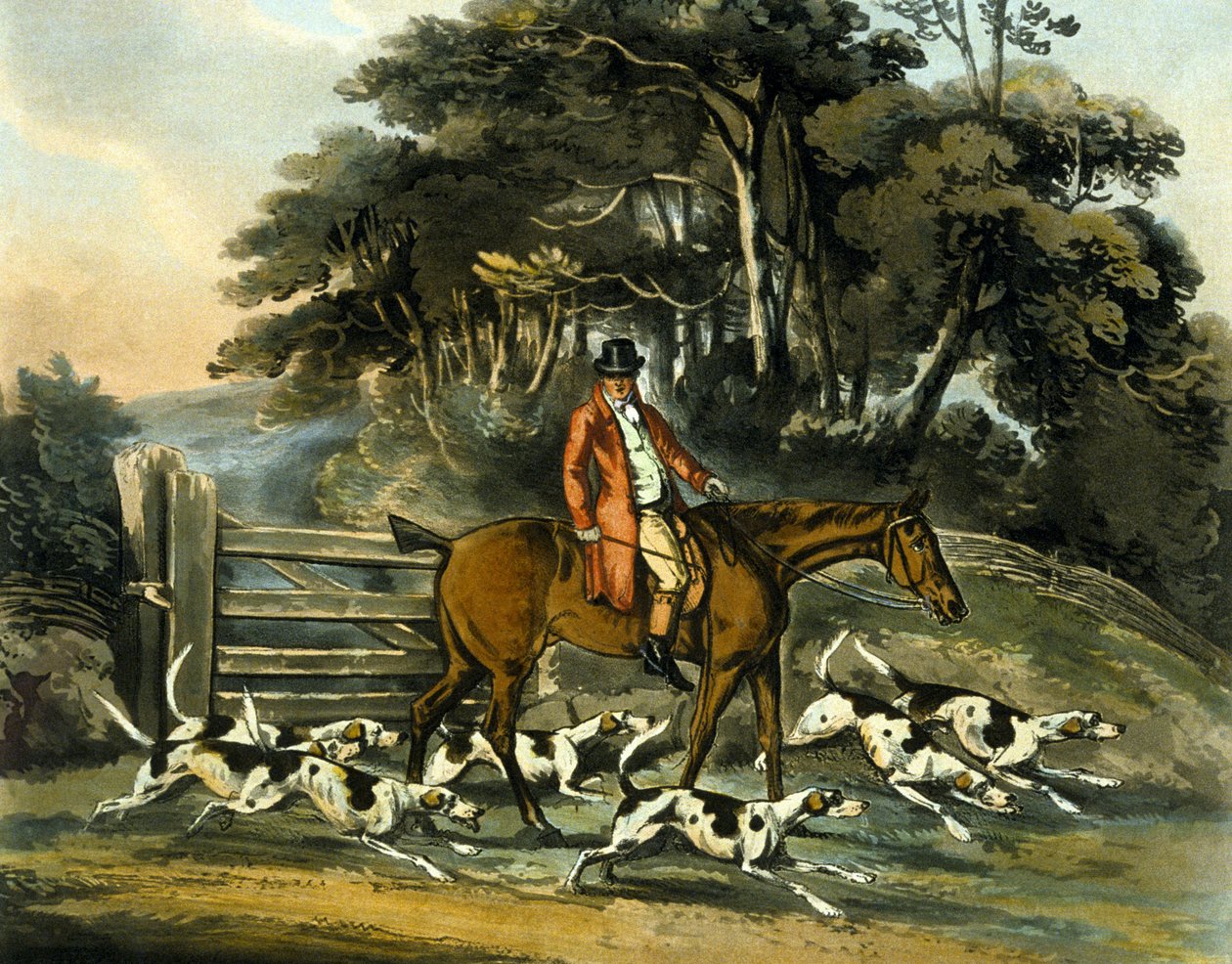 Wychodząc, z „Polowanie na lisy”, ryty przez Thomasa Sutherlanda (1785-1838) 1817 (kolor lito) autorstwa Henry Thomas (after) Alken