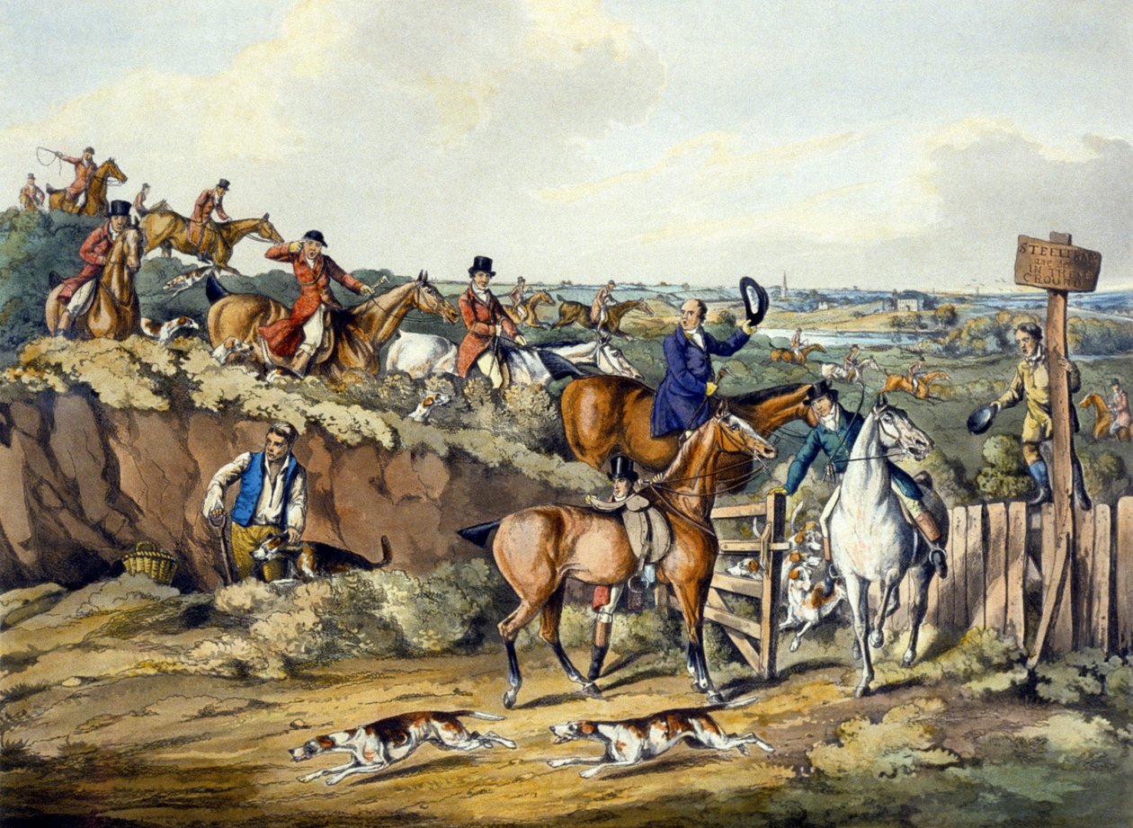 Gone Away, z „Polowania na lisy”, grawerowane przez Thomasa Sutherlanda (1785-1838) (kolor lito) autorstwa Henry Thomas (after) Alken
