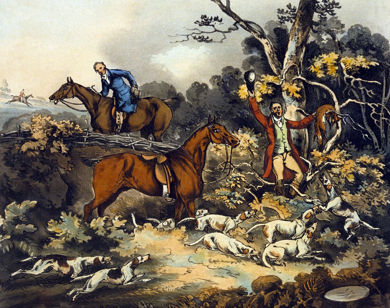 Śmierć, z „Polowanie na lisy”, ryty przez Thomasa Sutherlanda (1785-1838) 1817 (kolor lito) autorstwa Henry Thomas (after) Alken