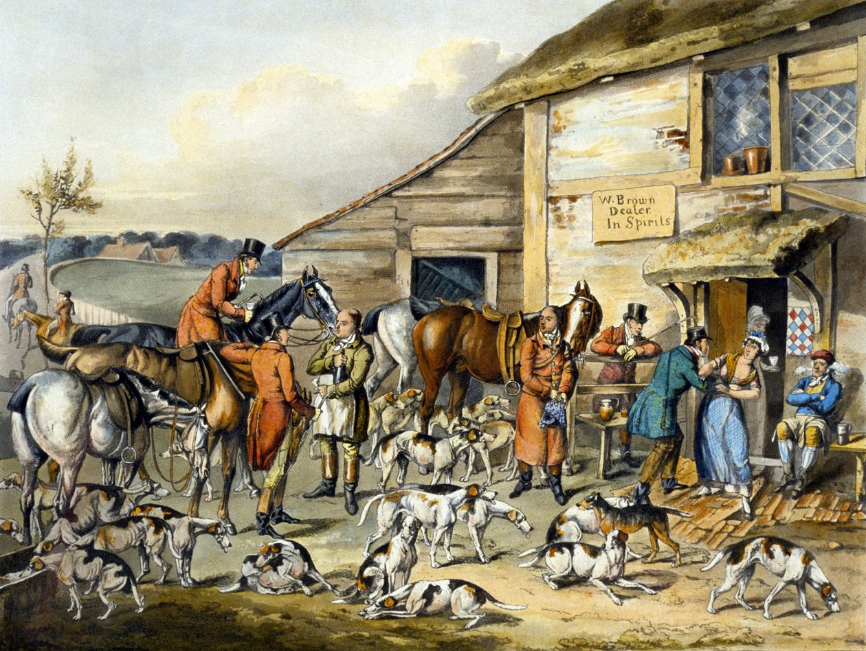 Orzeźwienie z „Polowania na lisy”, grawerowane przez Thomasa Sutherlanda (1785-1838) (kolor lito) autorstwa Henry Thomas (after) Alken
