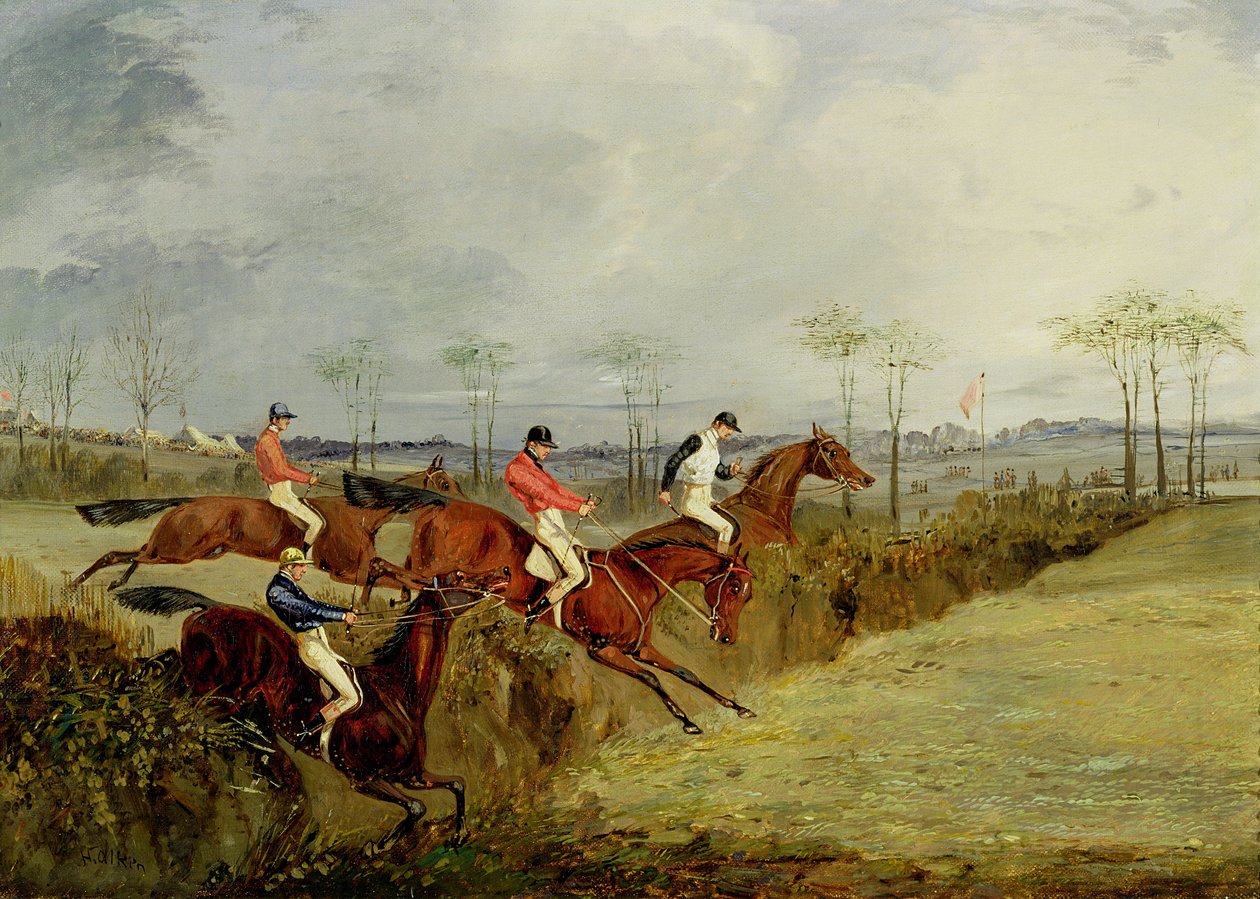 Bieg z przeszkodami, żywopłot i rów autorstwa Henry Thomas Alken