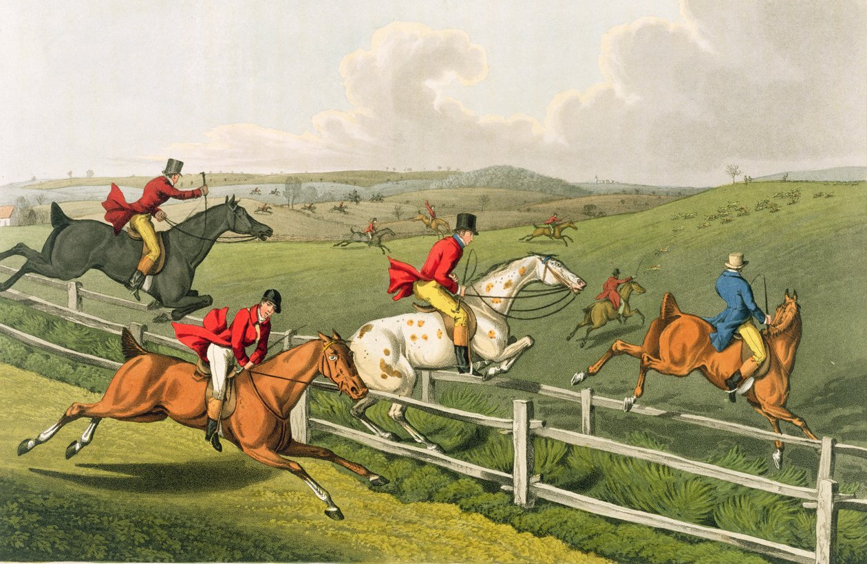 Polowanie na lisy, akwatinowane przez I. Clarka, wyd. Thomas McLean, 1820 (akwatinta) autorstwa Henry Thomas Alken
