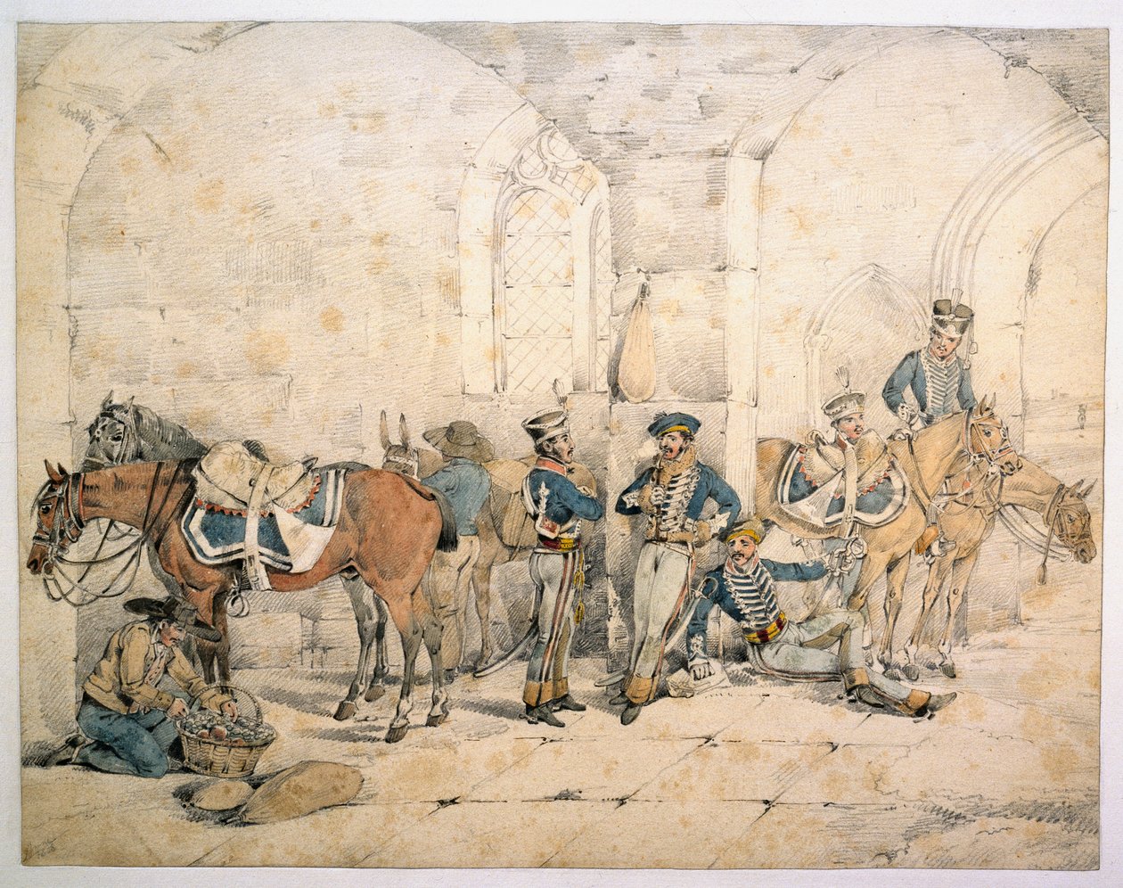 Hussars na półwyspie, prawdopodobnie 1. Hussars, niemiecki legion królewski, 1808 ok. autorstwa Henry Thomas Alken