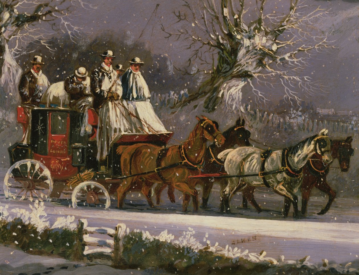 Autokar z Londynu do Dover w śniegu autorstwa Henry Thomas Alken