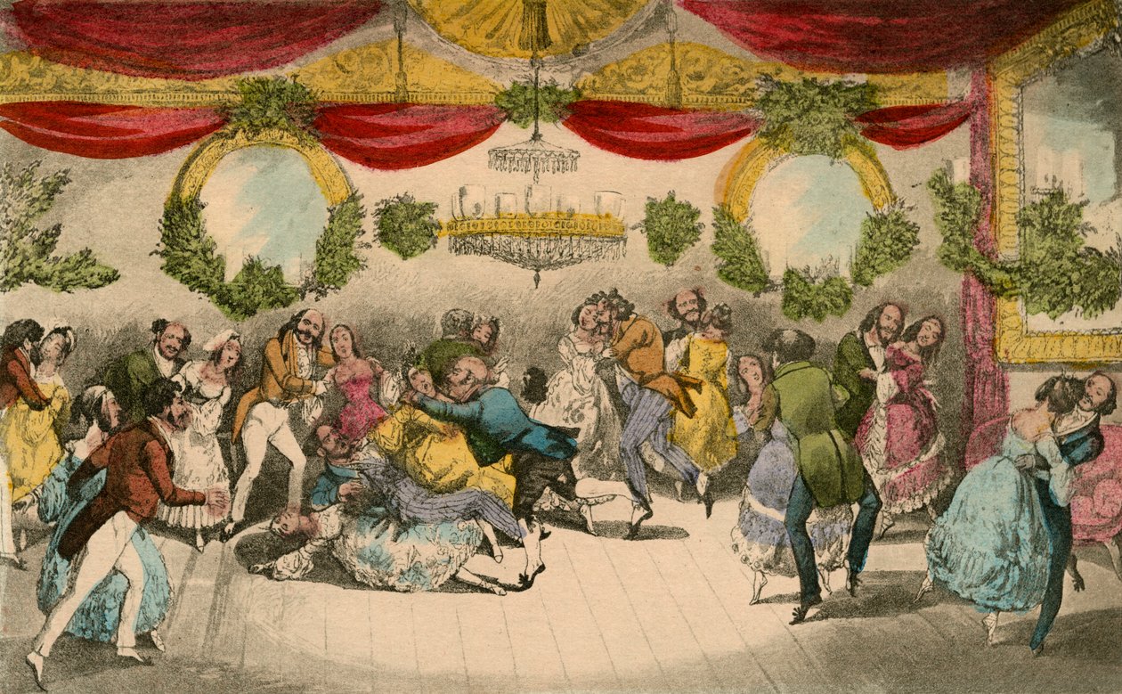 Pan Jorrocks popełnia faux pas na balu hrabiny de Jacksons, 1838 r. autorstwa Henry Thomas Alken