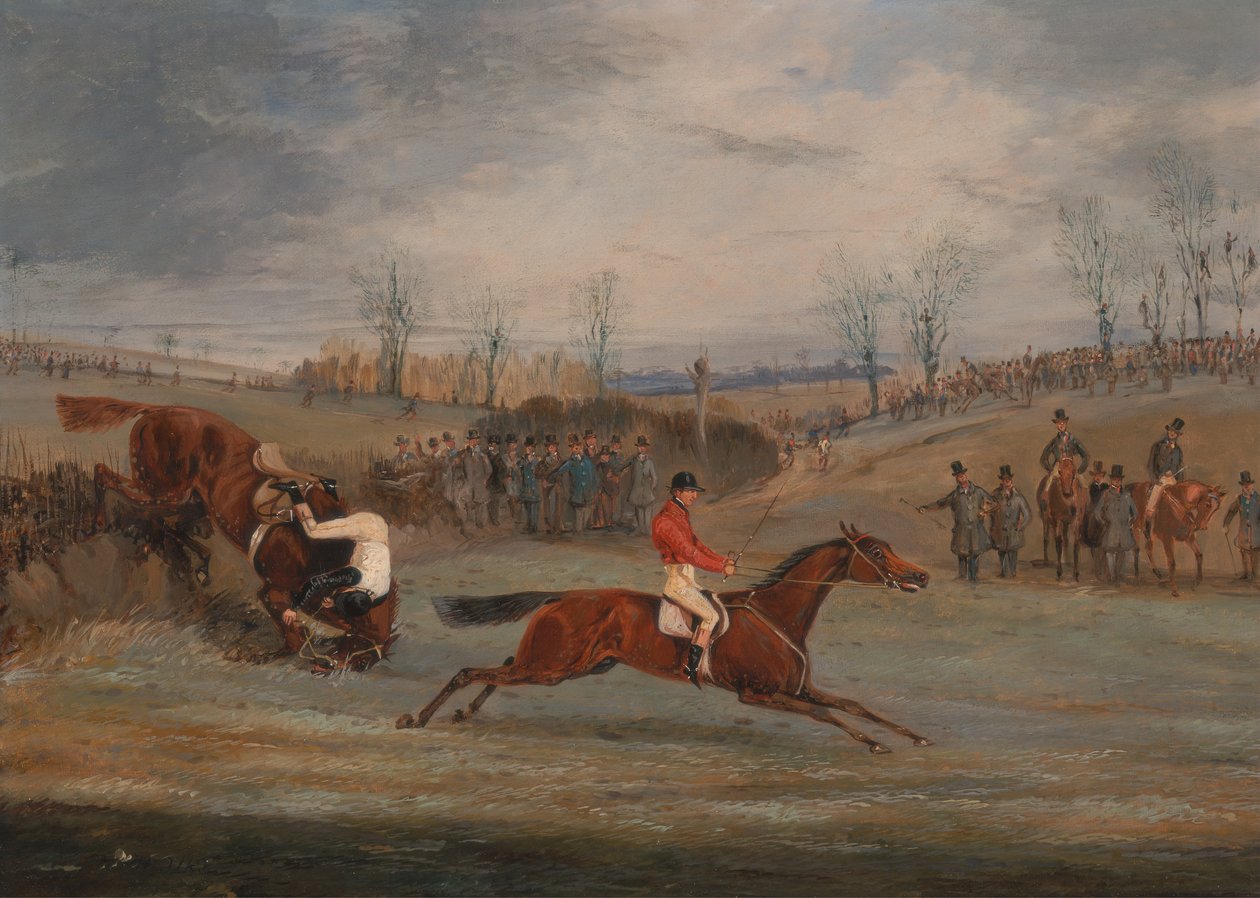 Sceny z gonitwy z przeszkodami: Blisko mety, ok. godz. 1845. autorstwa Henry Thomas Alken