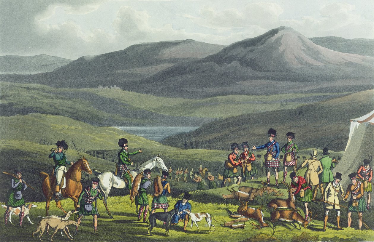 Sporting Meeting in the Highlands, akwatinta I. Clarka, wyd. Thomas McLean, 1820, (akwatinta) autorstwa Henry Thomas Alken