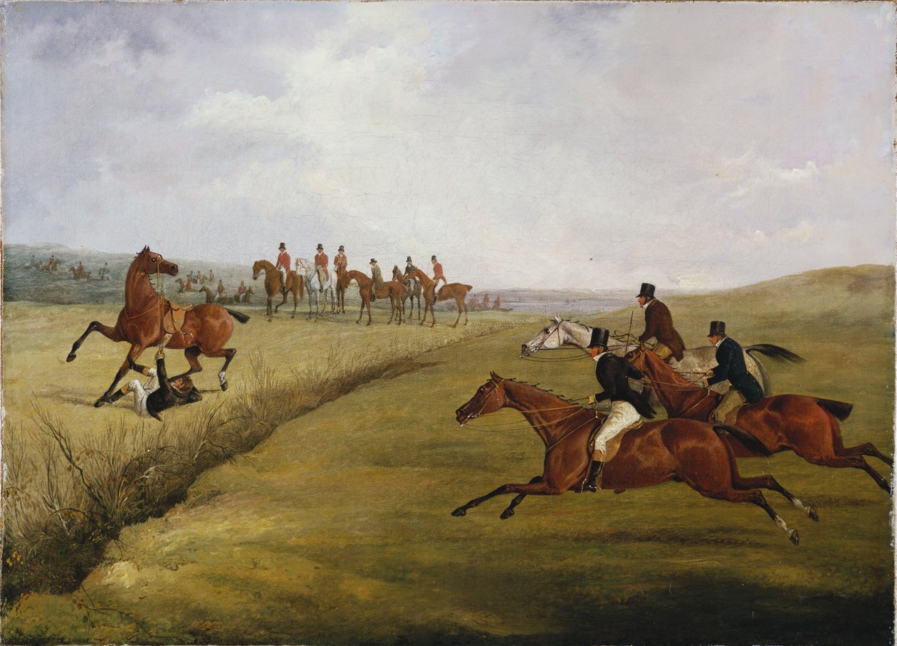 Grand Leicestershire Steeplechase, 12 marca 1829: Punkt kulminacyjny katastrofy autorstwa Henry Thomas Alken