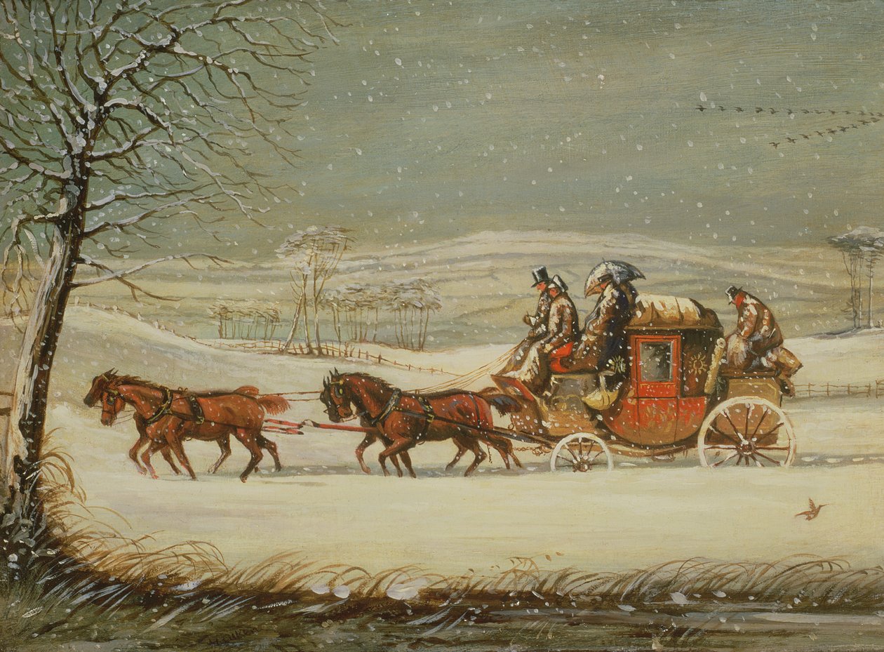 Royal Mail w zimie (olej na panelu) autorstwa Henry Thomas Alken