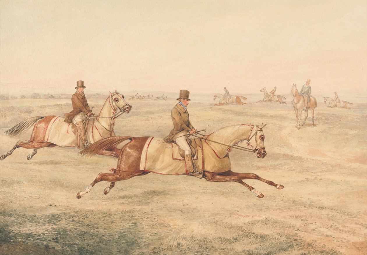 Dwóch jeźdźców ćwiczących konie w galopie autorstwa Henry Thomas Alken