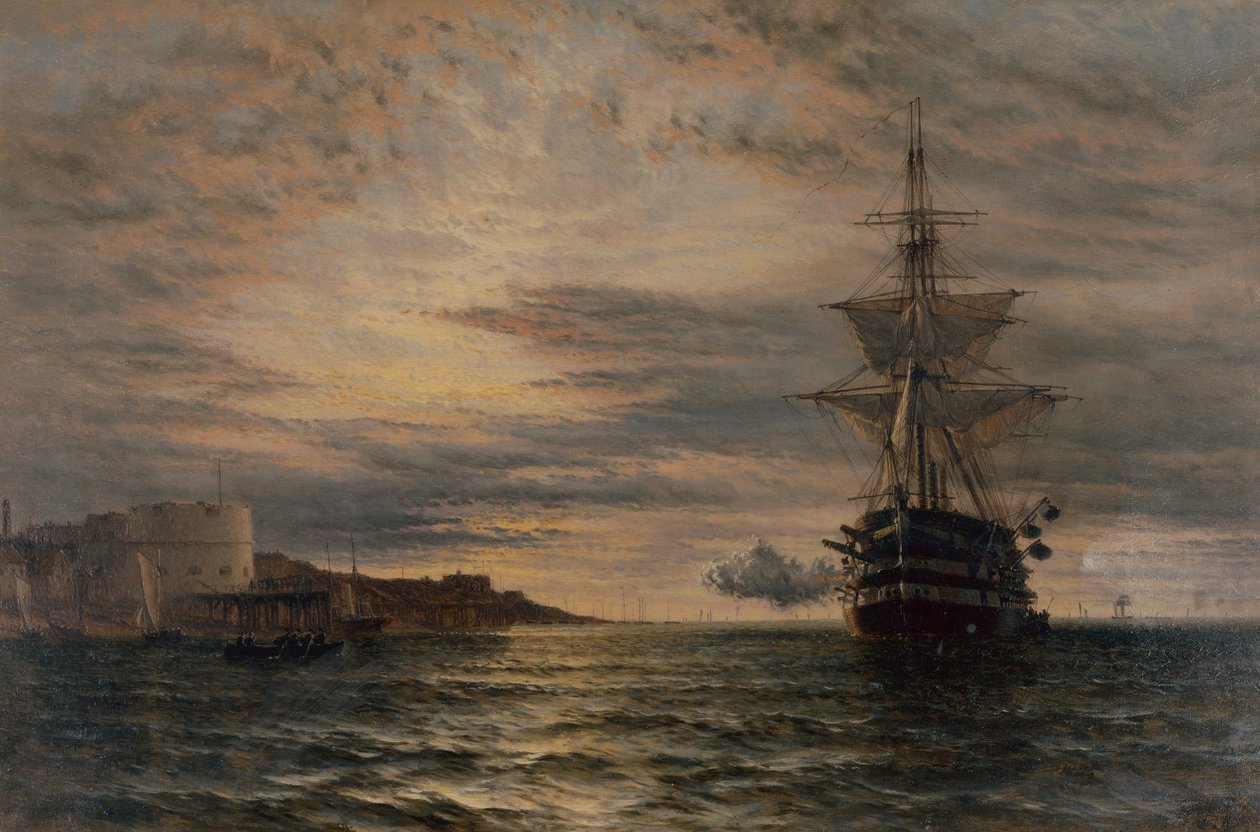 Poranny Salute z HMS St Vincent z Portsmouth (olej) autorstwa Henry Thomas Dawson