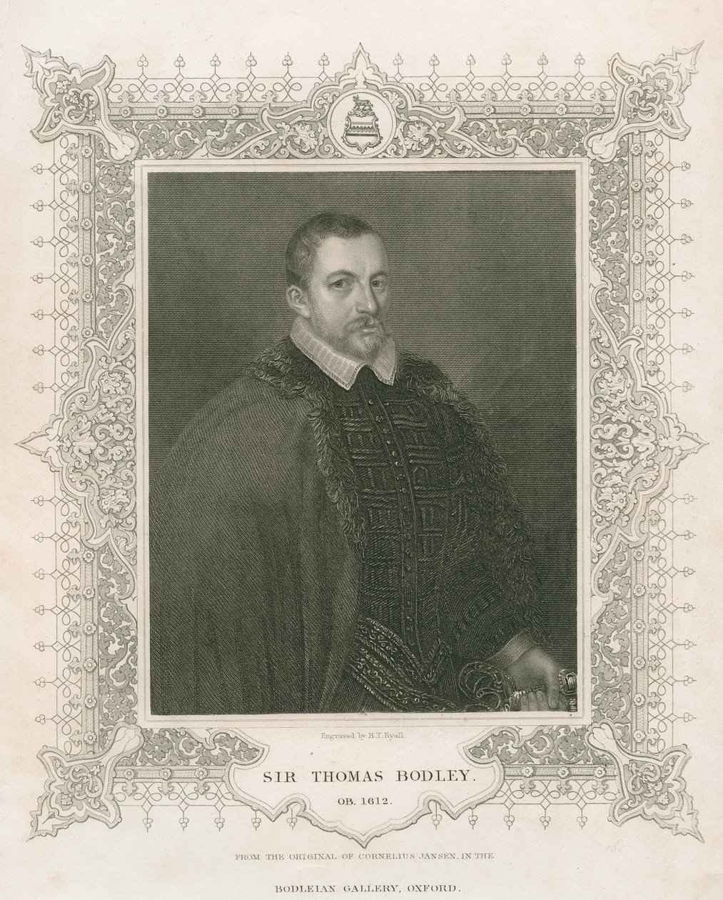 Portret Sir Thomasa Bodleya (1545-1613) (rycina) autorstwa Henry Thomas Ryall