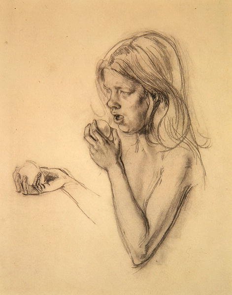 Głowa i ramiona dziewczyny jako Ewa (?) (kreda na papierze) autorstwa Henry Tonks