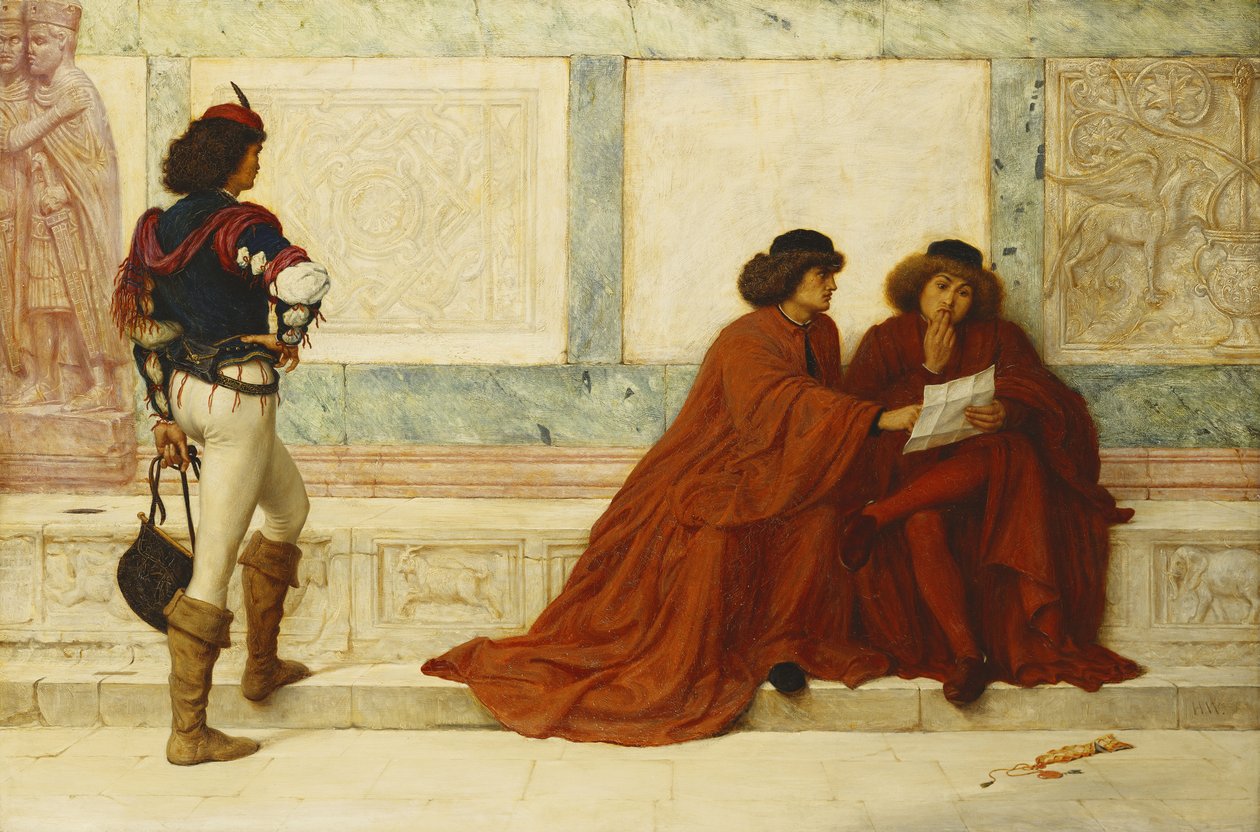 Wysyłka z Trebizondu; „Nadchodzą pewne wieści, które zmieniają ich oblicza” – Szekspir, ok. 1873 r. autorstwa Henry Wallis