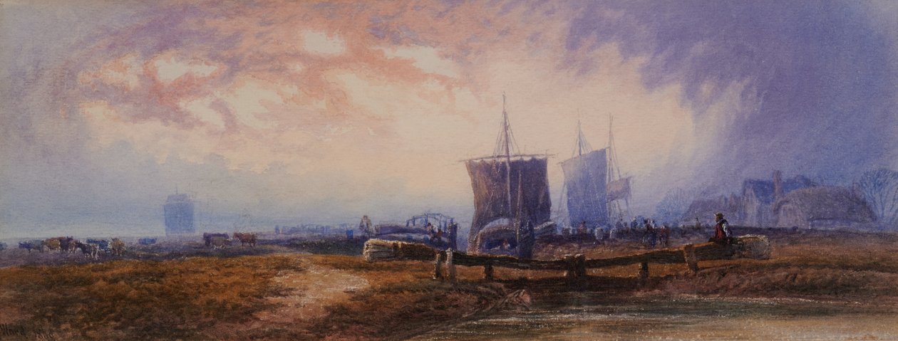 Scena kanałowa z zamkami autorstwa Henry Ward