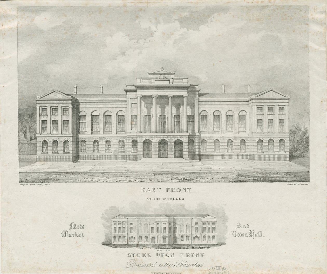 Stoke-upon-Trent - Planowany nowy rynek i ratusz: litografia, bd [ok. 1834] autorstwa Henry Ward
