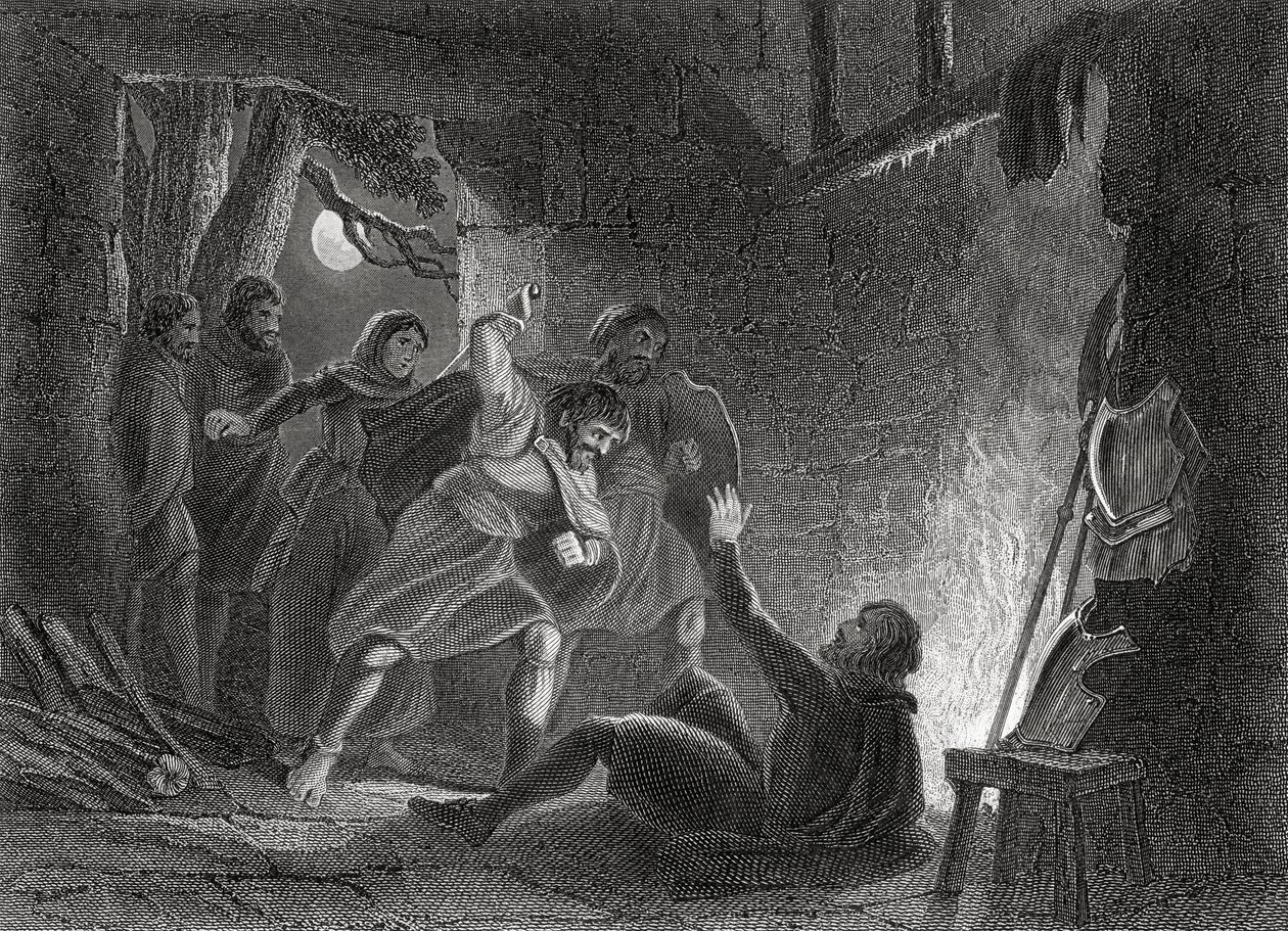 Śmierć hrabiego Desmond, z „Historii Irlandii” Thomasa Wrighta, opublikowanej ok. 1854 r. autorstwa Henry Warren