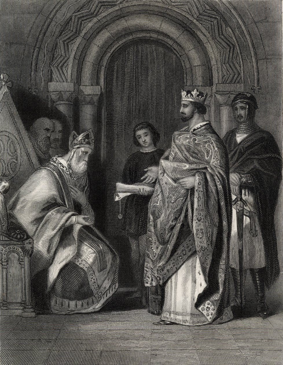 Henryk II przedstawiający bullę papieską arcybiskupowi Cashel, rytowany przez G. Greatbach autorstwa Henry Warren