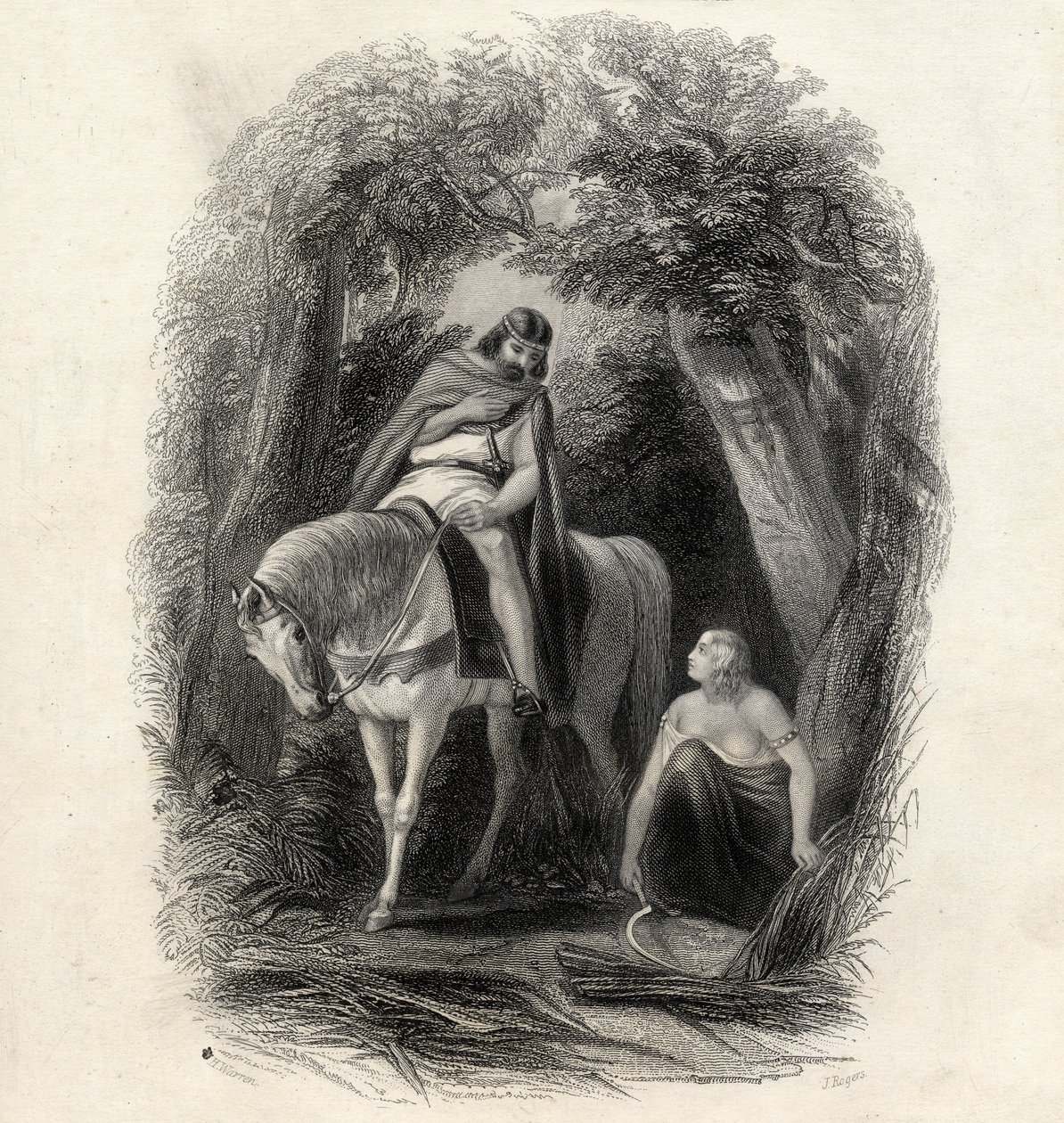 Król Cormac (zm.1138) i Fair Eithne, grawerowane przez J.Rogersa, z „Historii Irlandii” T.Wrighta, 1855 autorstwa Henry Warren