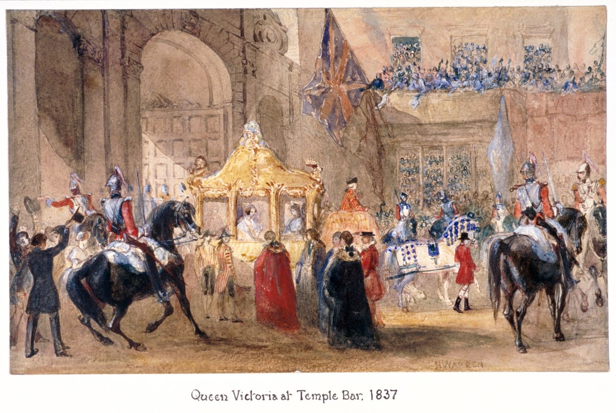 Królowa Wiktoria w Temple Bar, Londyn, 1837 autorstwa Henry Warren
