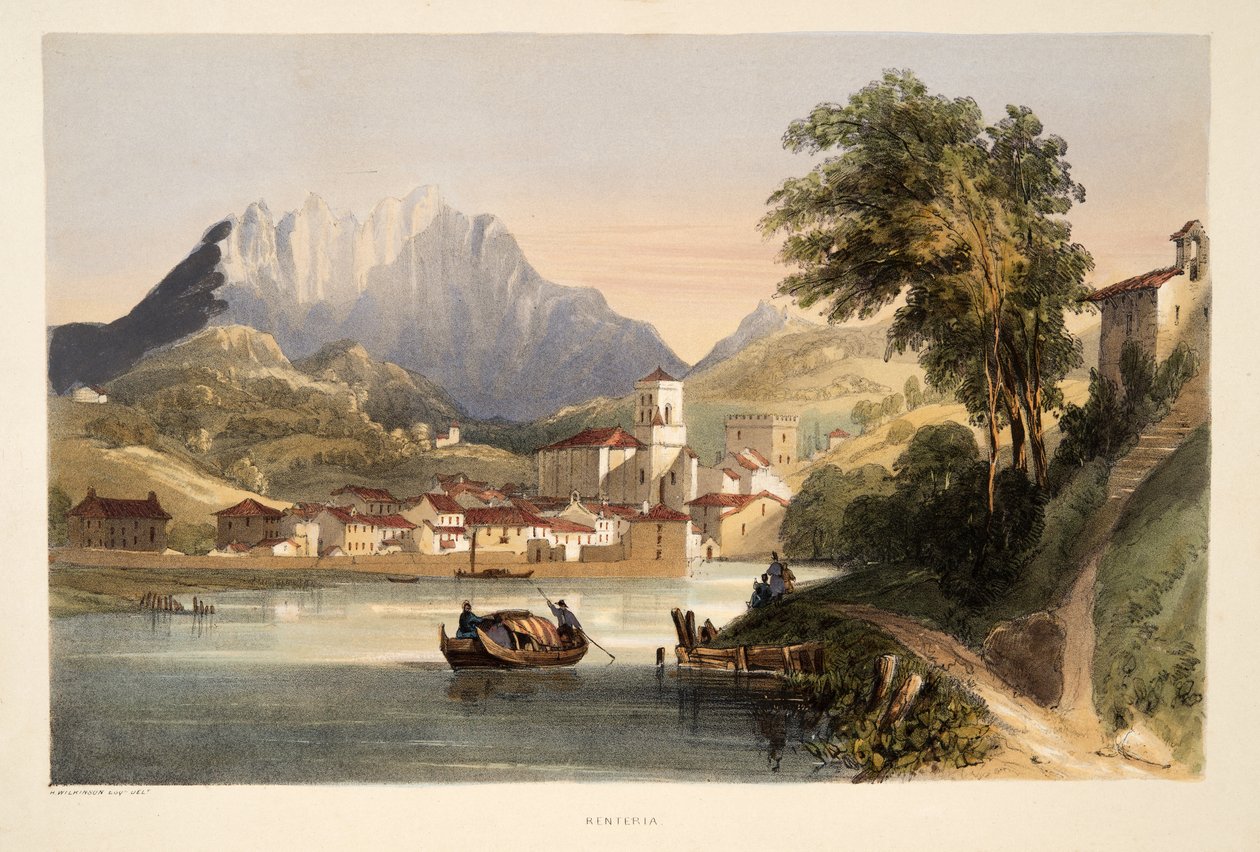 Renteria, ze Szkiców scenerii w baskijskich prowincjach Hiszpanii, z wyborem muzyki narodowej?, wyd. 1838 (grawerowanie ręcznie kolorowane) autorstwa Henry Wilkinson