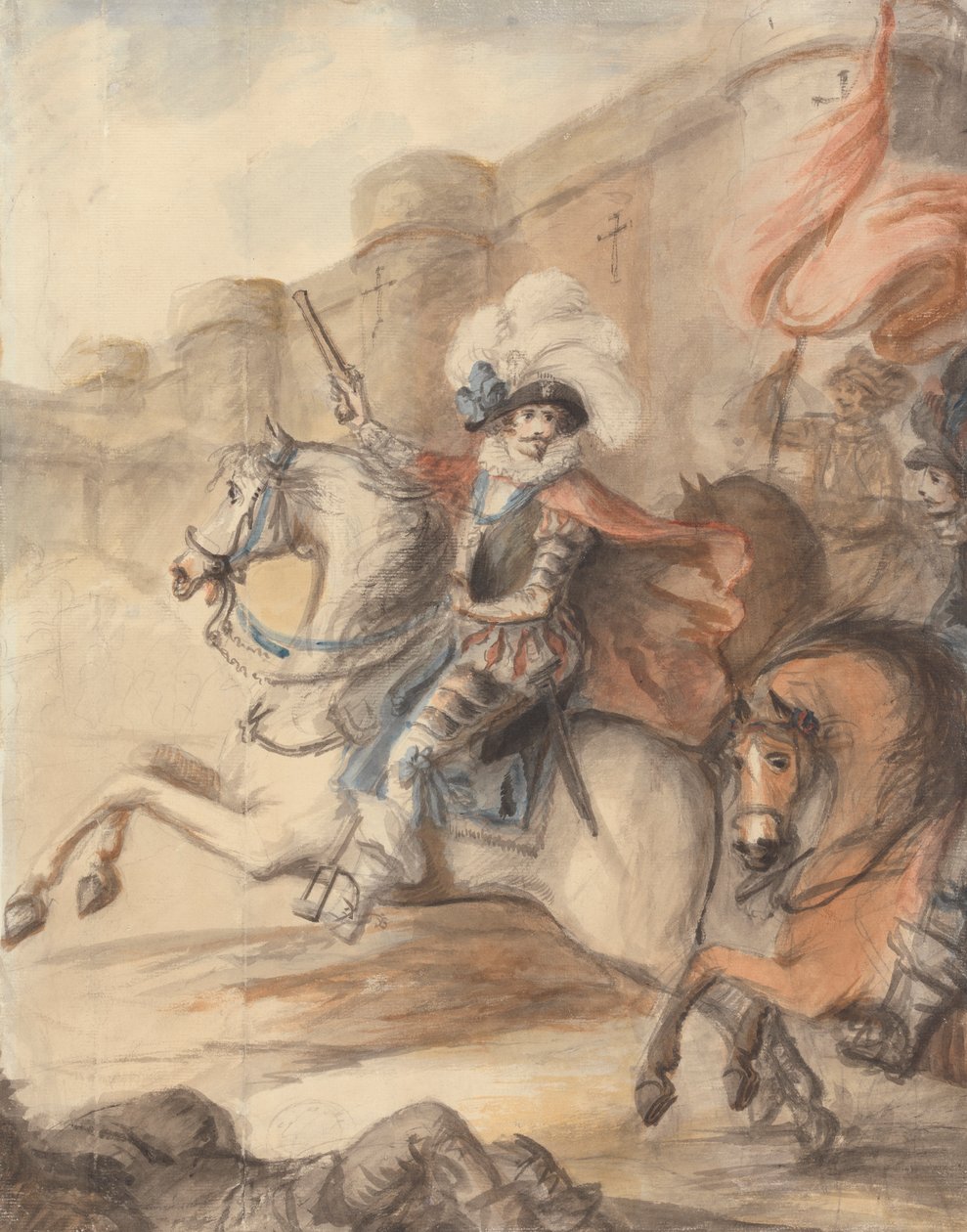 Oficer kawalerii (Henryk IV) prowadzący szarżę przed zamkiem autorstwa Henry William Bunbury