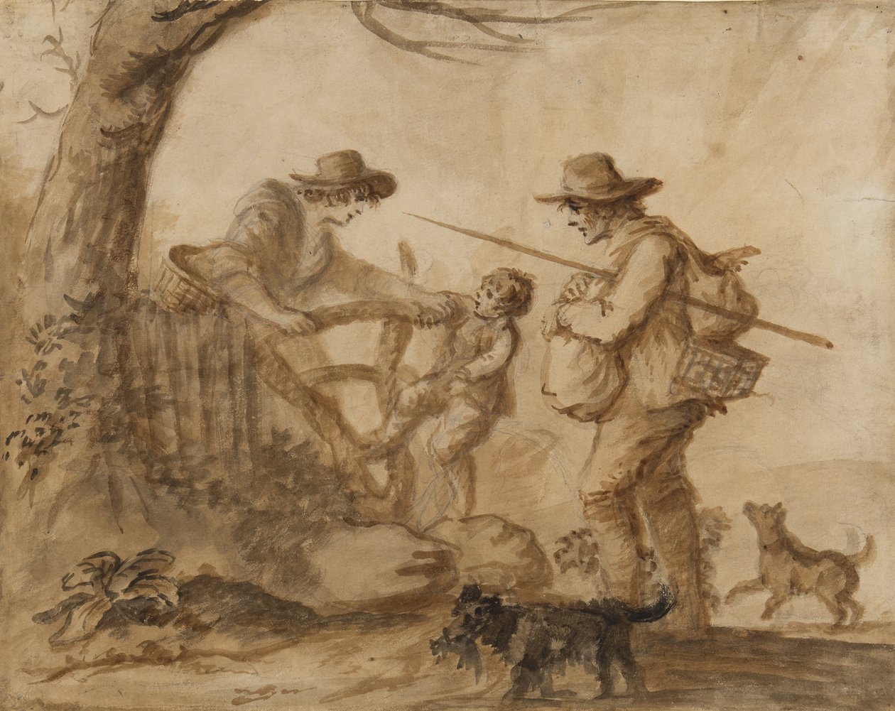 A Rustic Family, ok. 1780 (długopis, pędzel i atrament sepia na papierze) autorstwa Henry William Bunbury