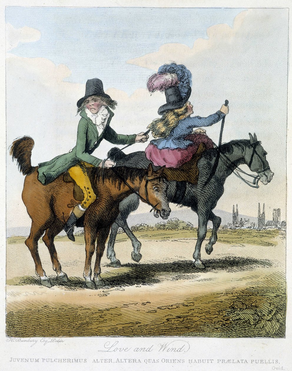 Miłość i wiatr - w „Karykaturach anglasowych sur les manier de jazda konna”, il. przez HW Bunbury, wyd. John Stockdale autorstwa Henry William Bunbury