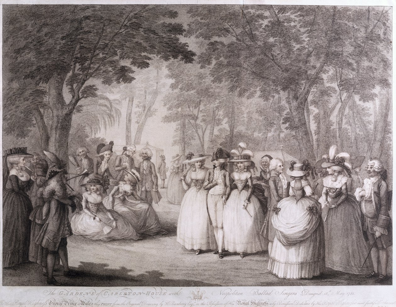 The Gardens of Carlton House z neapolitańskimi śpiewakami ballad, ryty przez Williama Dickinsona (1746-1823), 1784 autorstwa Henry William Bunbury