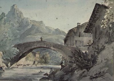 Most w Sallanches i Aiguille de Varens, (Varennes) autorstwa Henry William Burgess