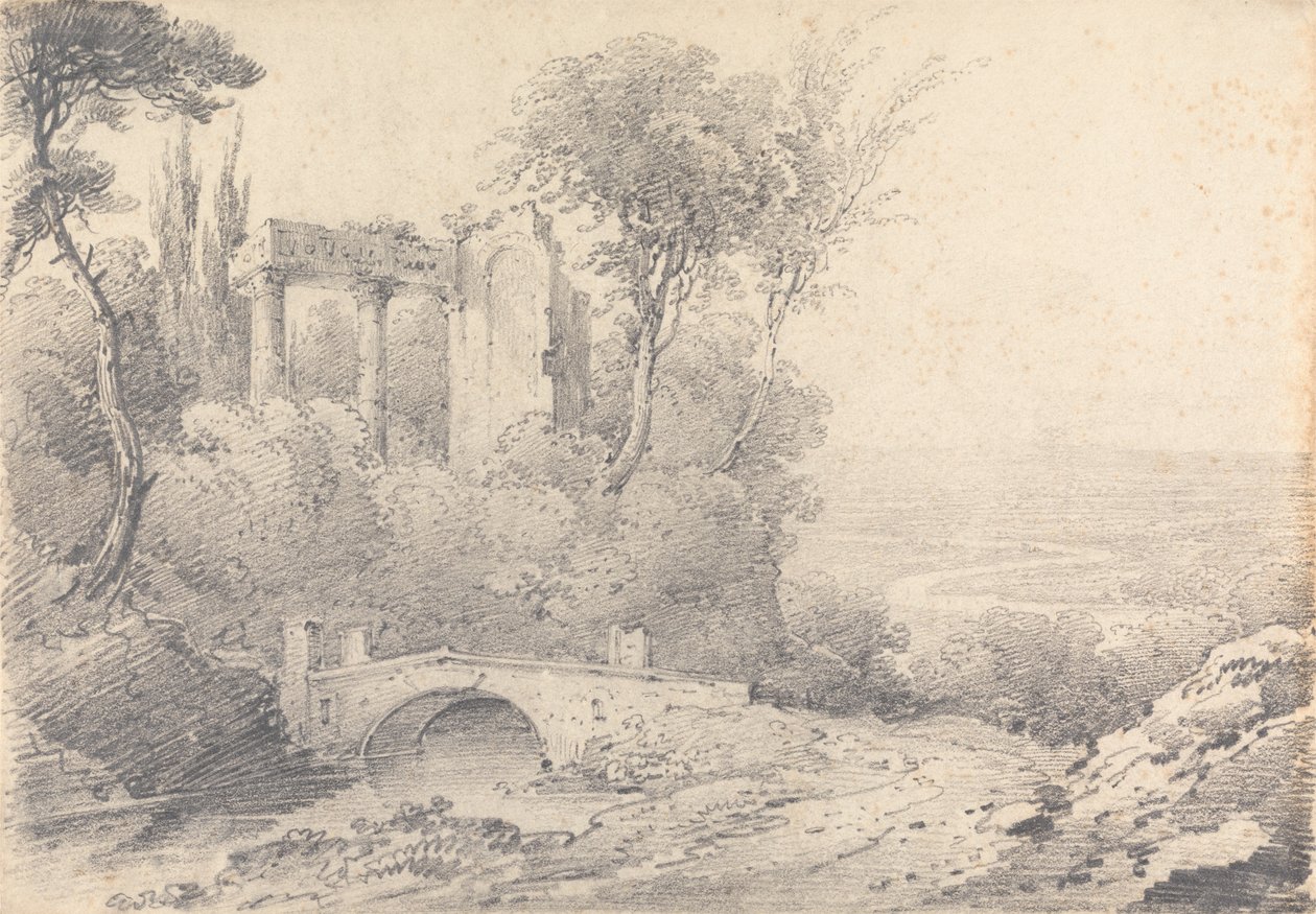 Krajobraz z ruinami i mostem autorstwa Henry William Burgess