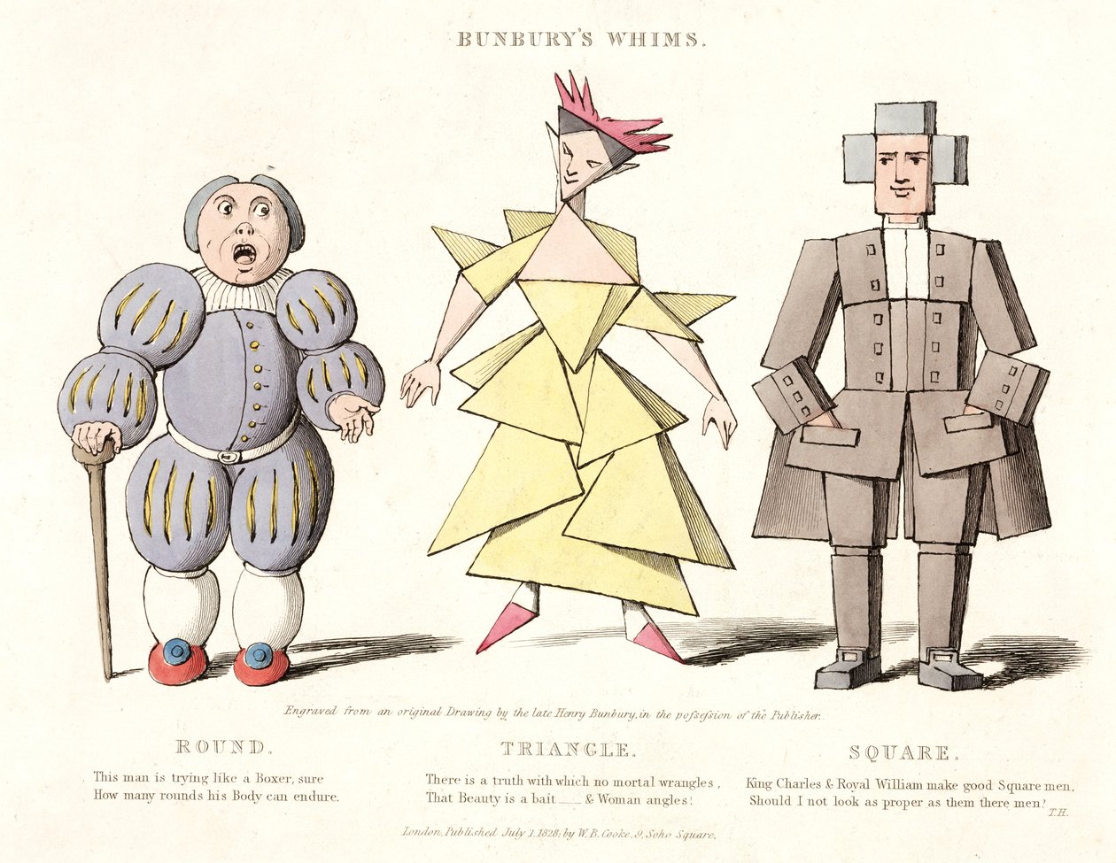 Okrągłe, trójkątne i kwadratowe, z Bunburys Whims, 1828 autorstwa Henry William after Bunbury