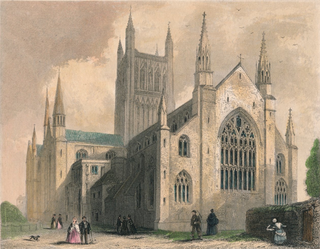 Katedra w Worcester, widok na północny zachód, 1836 r autorstwa Henry Winkles