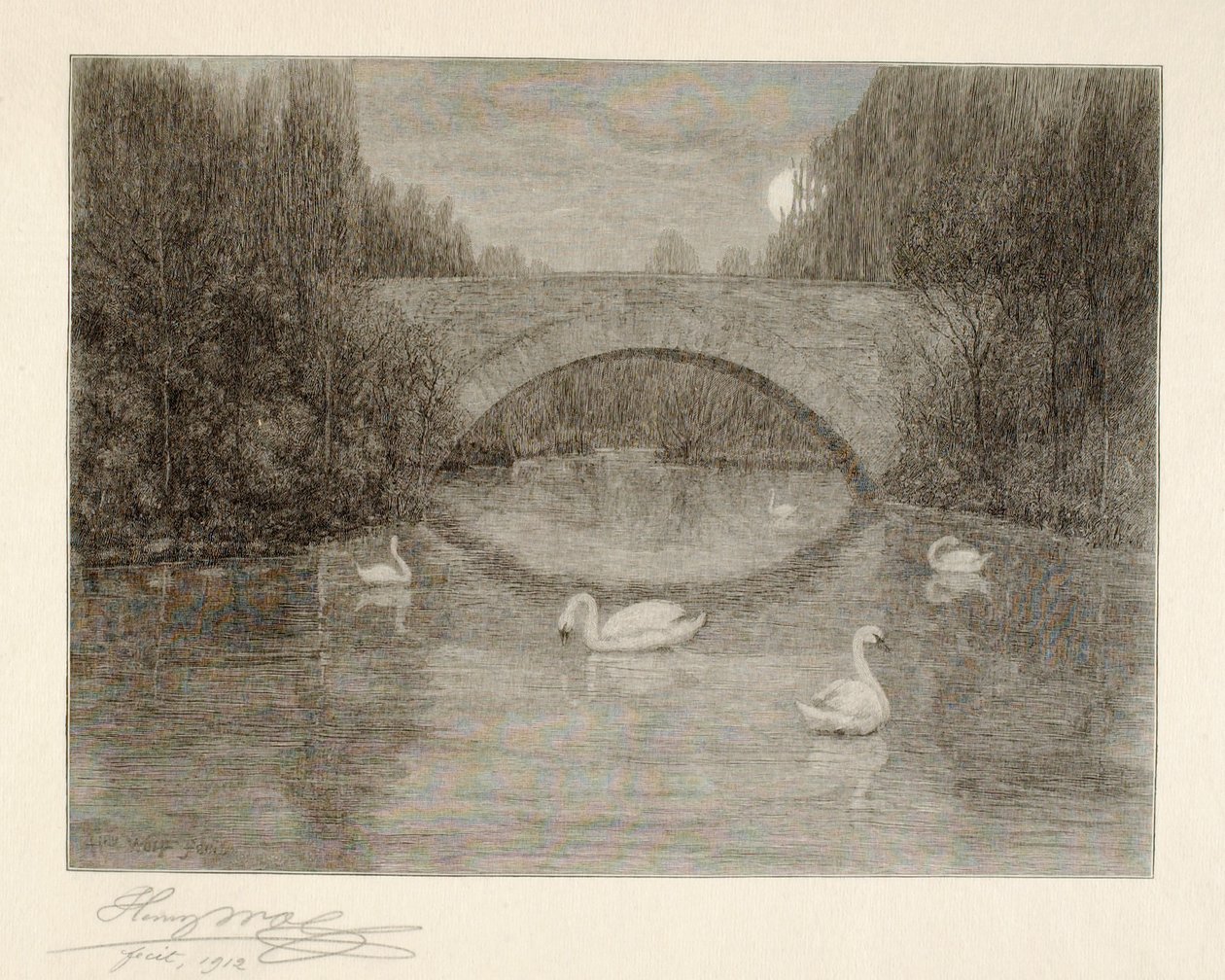 Wieczór, Jezioro Łabędzie, Central Park, Nowy Jork autorstwa Henry Wolf