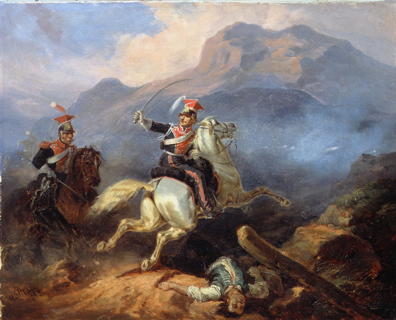 Kozietulski w bitwie pod Somosierrą w 1808, 1855 autorstwa Henryk Pillati