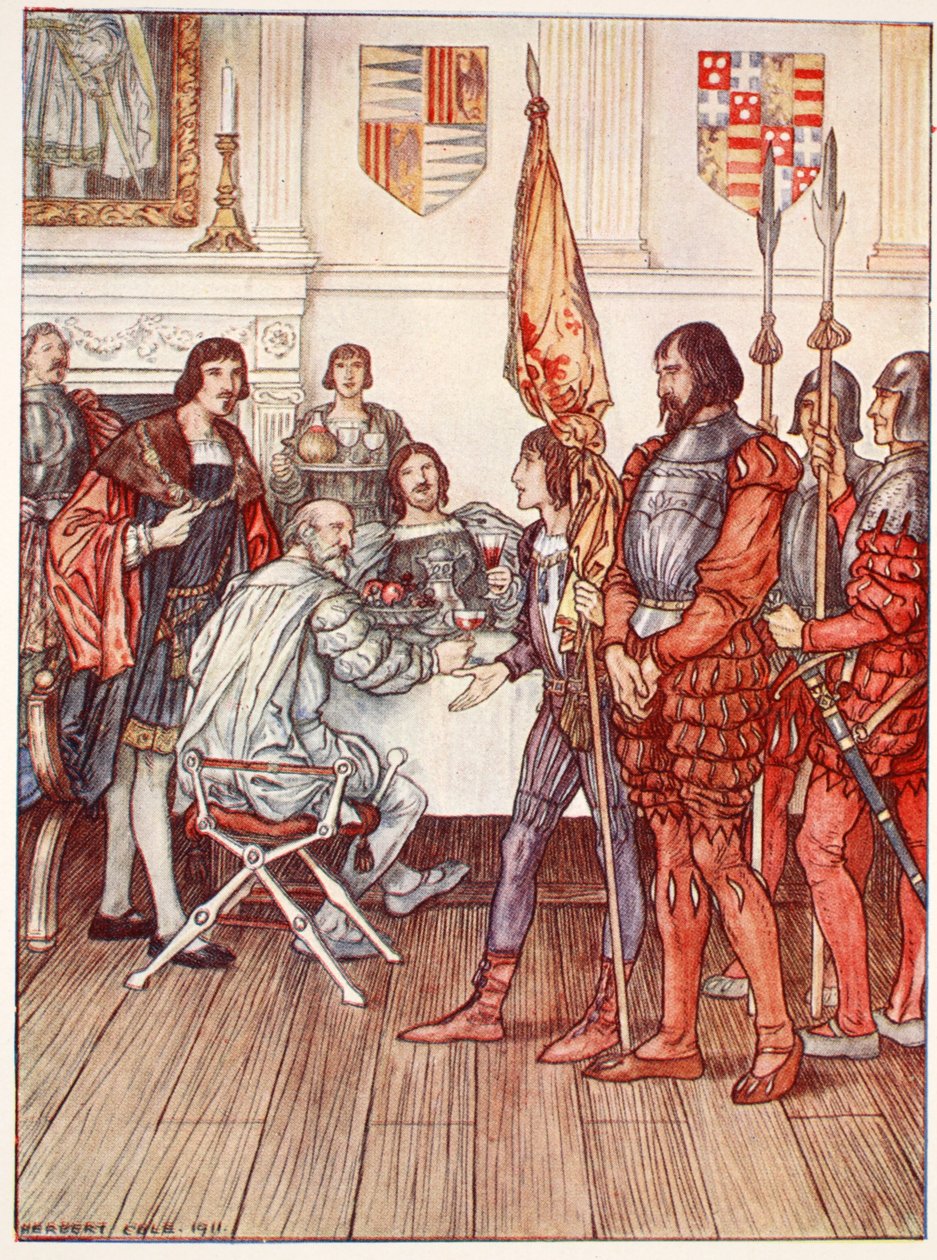 Strona przedstawia jego więźnia, ilustracja z „Bayard: Dobry rycerz bez strachu i bez wyrzutu” Christophera Hare