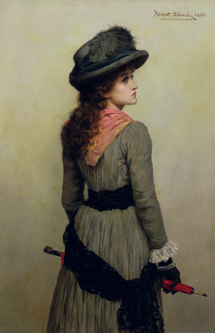 Denise - portret młodej dziewczyny z czerwoną parasolką, 1885 autorstwa Herbert Gustave Schmalz