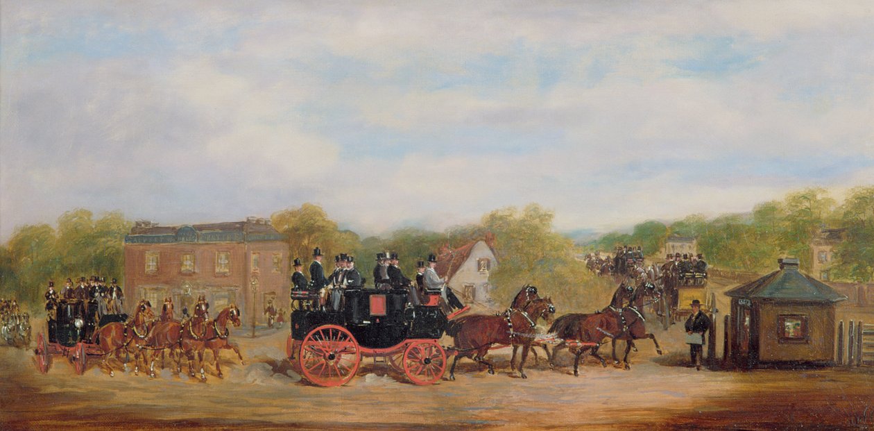 Wyścig za czwórkę w tawernie Five Bells, New Cross autorstwa Herbert Jones