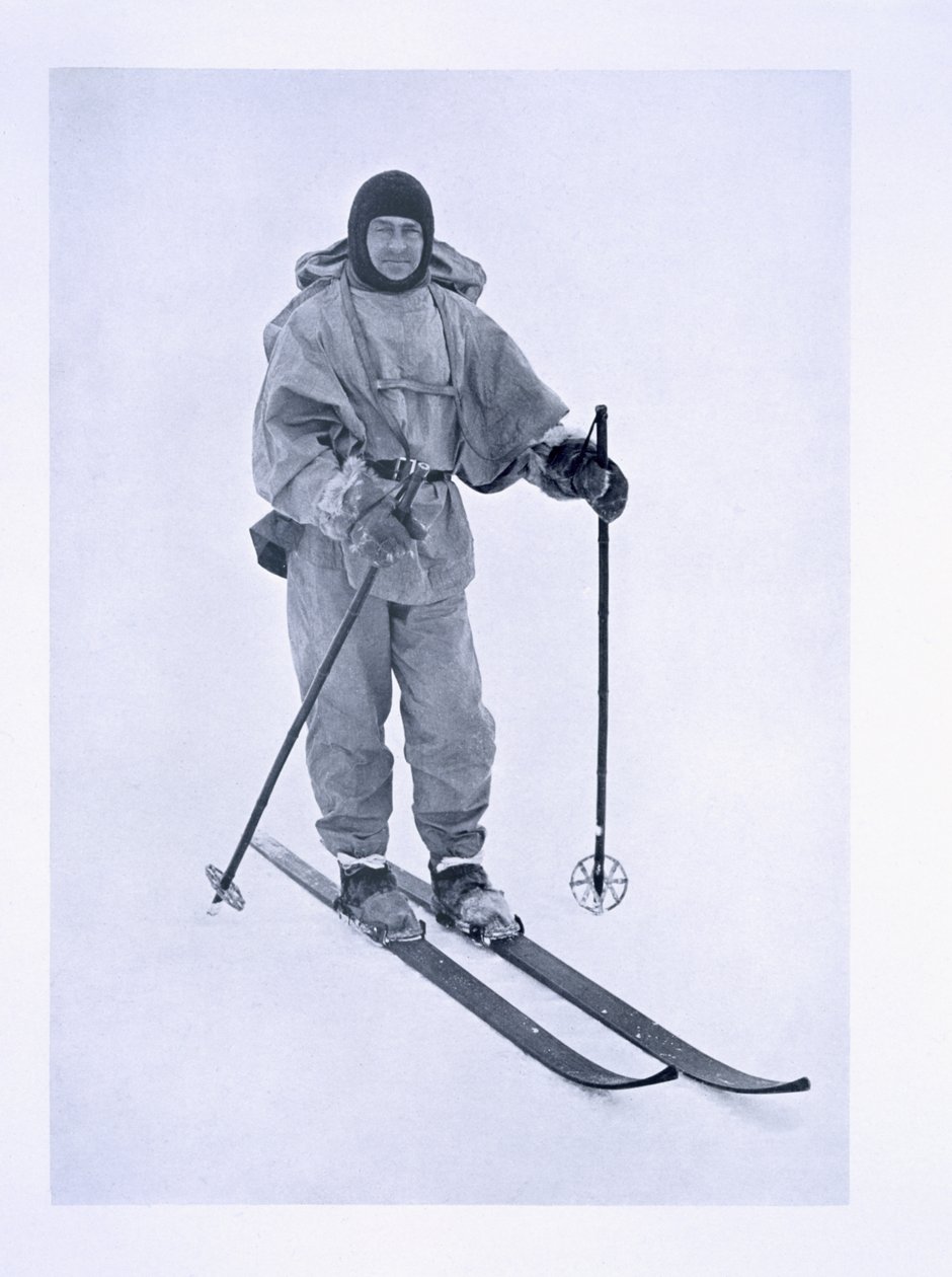 Kapitan Scott (1868-1912) na nartach podczas wyprawy „Terra Nova” (1910-13) na Biegun Południowy, 1911 autorstwa Herbert Ponting