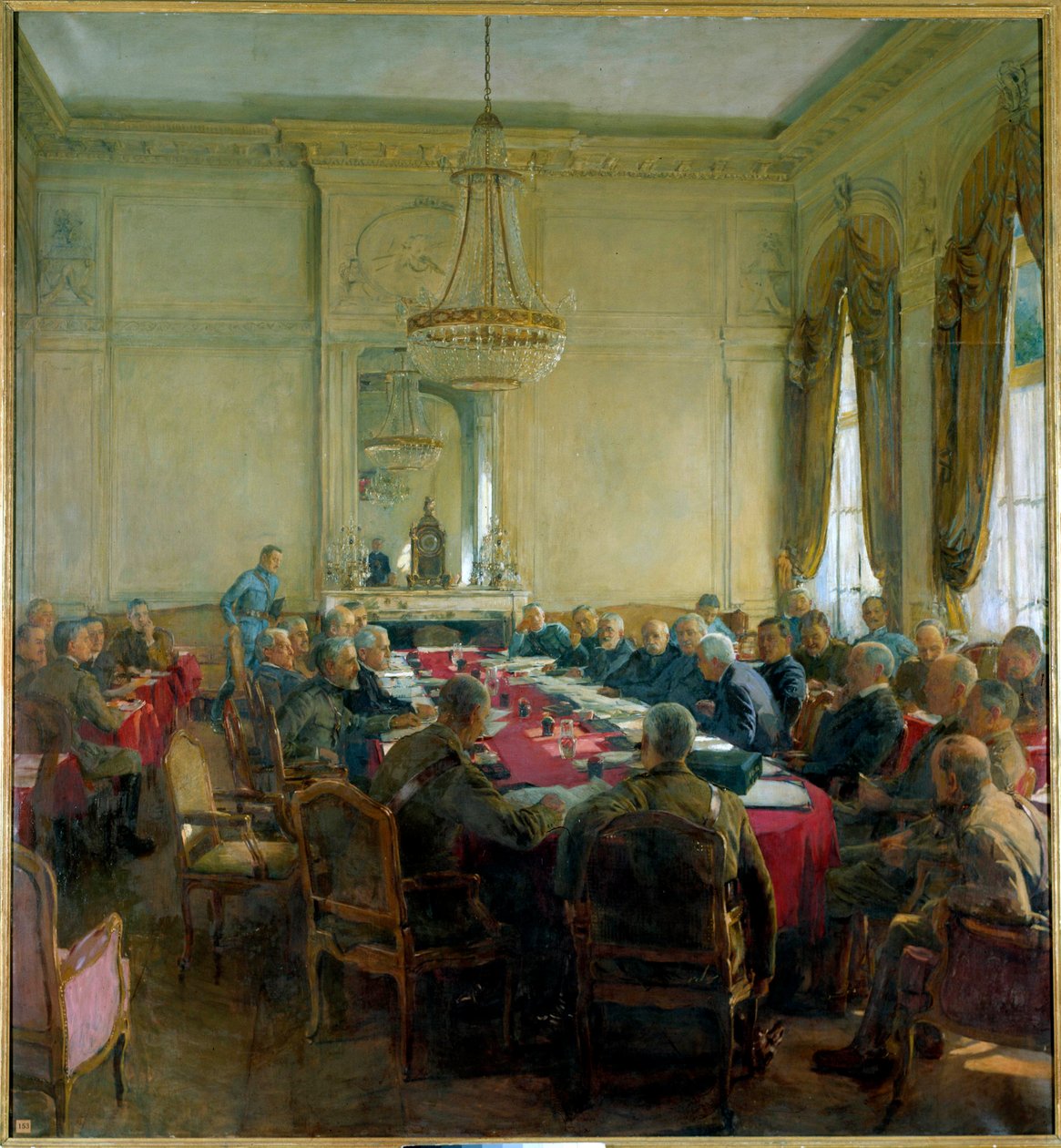 Primeira Guerra Mundial (1914-1918): “Uma reunião do Conselho Superior no Palácio Trianon em Versalhes em julho de 1918"polonês autorstwa Herbert Arnould Olivier