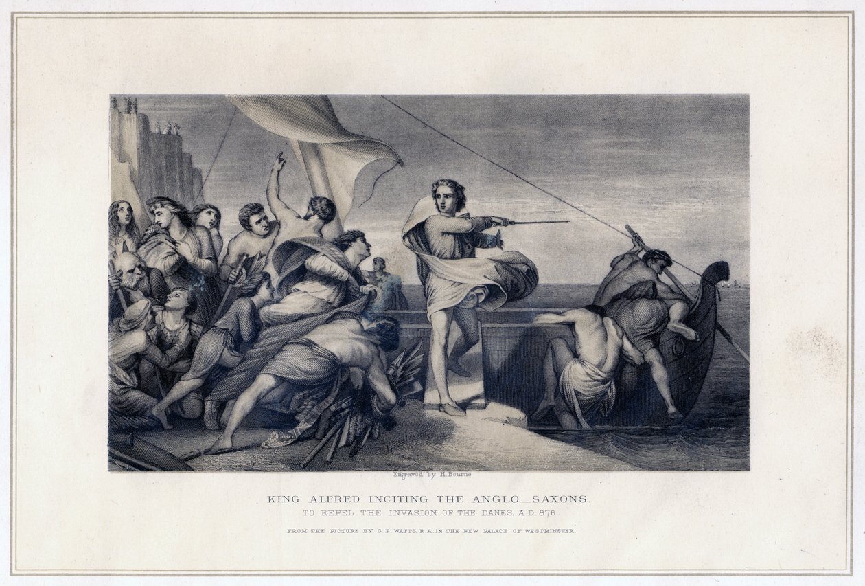Król Alfred podżegający Anglosasów do odparcia inwazji Duńczyków, 896, c1847 autorstwa Herbert Bourne