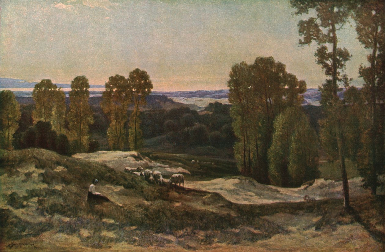Pastwisko wśród wydm, Pas de Calais, Francja, 1908, c1930. autorstwa Herbert Hughes Stanton
