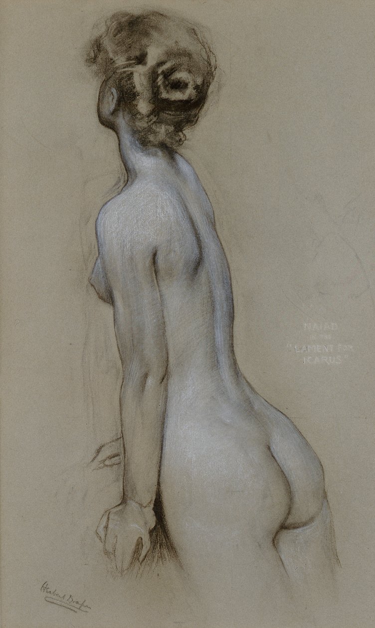 Najada w Lament dla Ikara (węgiel i kreda na papierze) autorstwa Herbert James Draper