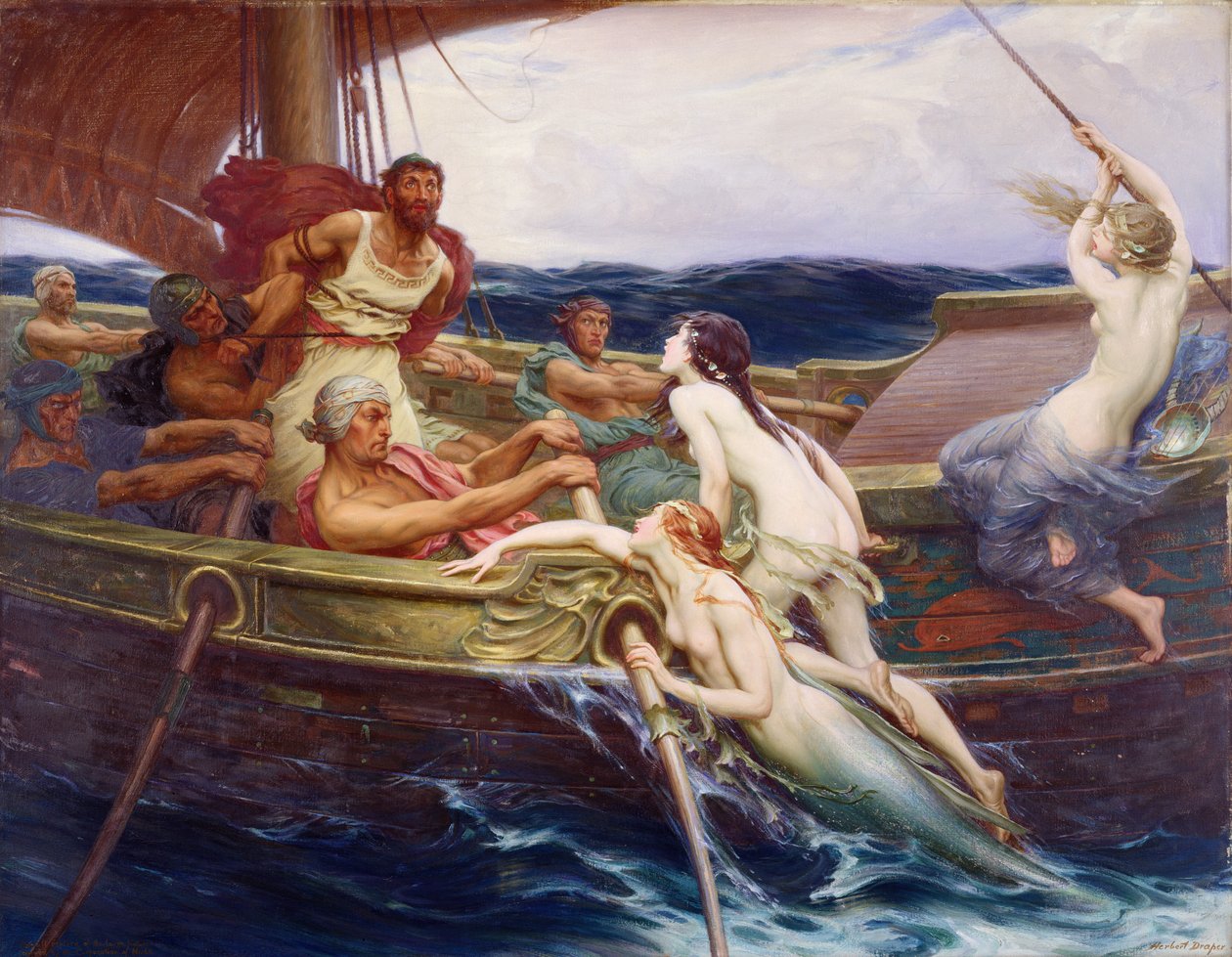 Odyseusz i syreny autorstwa Herbert James Draper